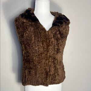Vintage Paula Lishman Augustina Leather Cognac Beaver Hooded Vest Small